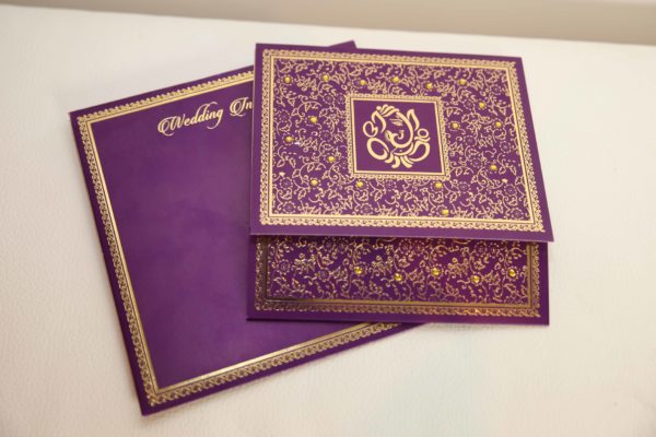 Foil flora purple hindu wedding invitation_05