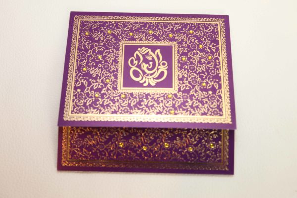 Foil flora purple hindu wedding invitation_04