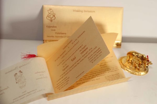 Golden Cream Broach Hindu wedding invitation-01