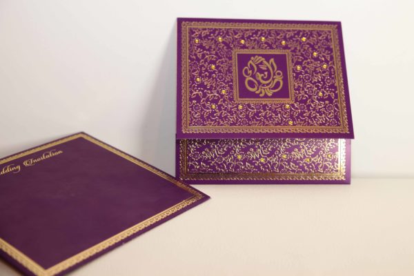 Foil flora purple hindu wedding invitation_03