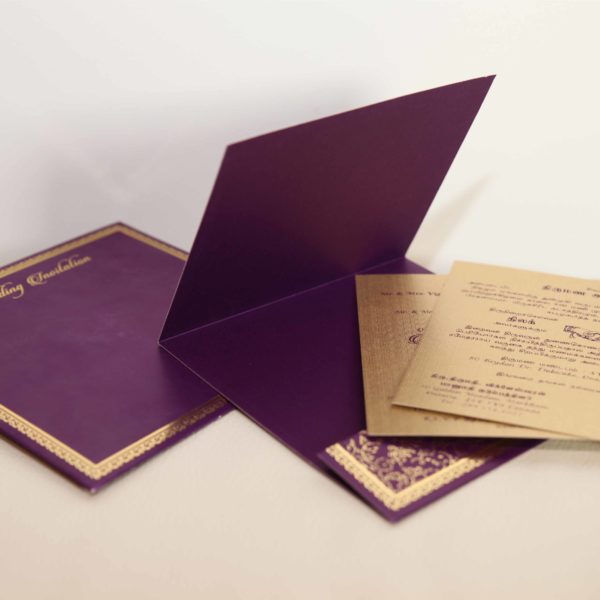 Foil flora purple hindu wedding invitation