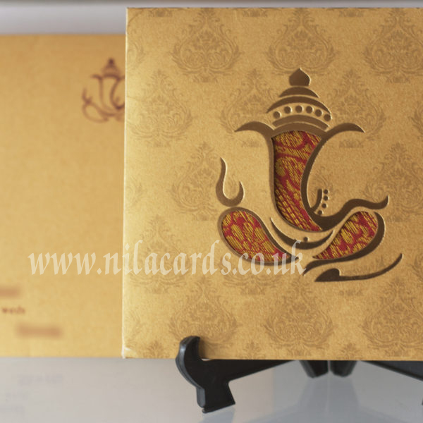 Golden Laser Cut Ganesha Hindu Wedding Invitation - Lotus Card Studio