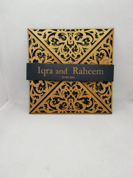 Gold Four fold Laser Cut Lace Wedding Invitation